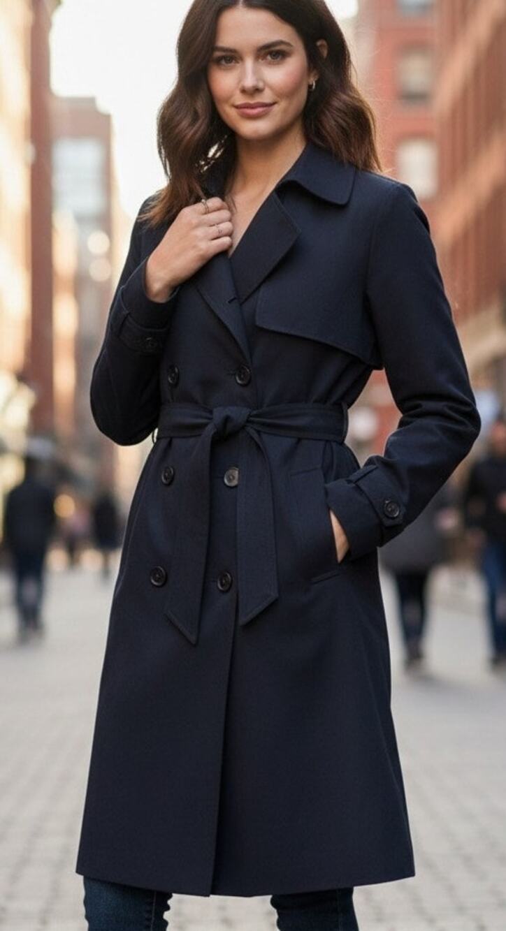 NWT Amazon Essentials Navy Blue Midi Double Breasted Trenchcoat